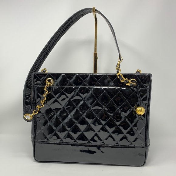 CHANEL Handbags - Authentic CHANEL Matelasse Black Patent Leather